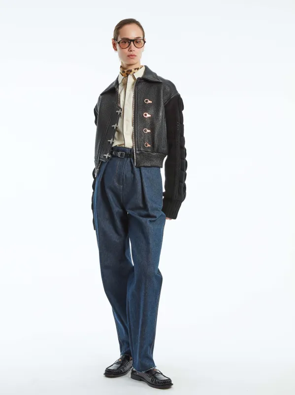 KNIT SLEEVE LEATHER COMBO BOMBER sold by Cut25 by Yigal Azrouel