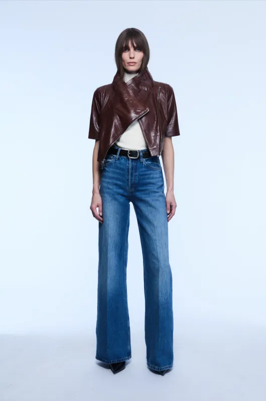 CROPPED LEATHER JACKET BROWN made by Yigal Azrouel