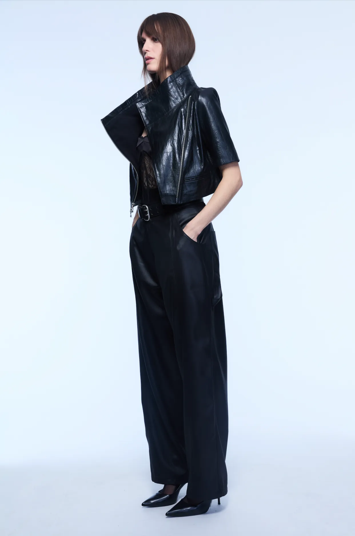 CROPPED LEATHER JACKET BLACK sold by Yigal Azrouel product image thumbnail 2
