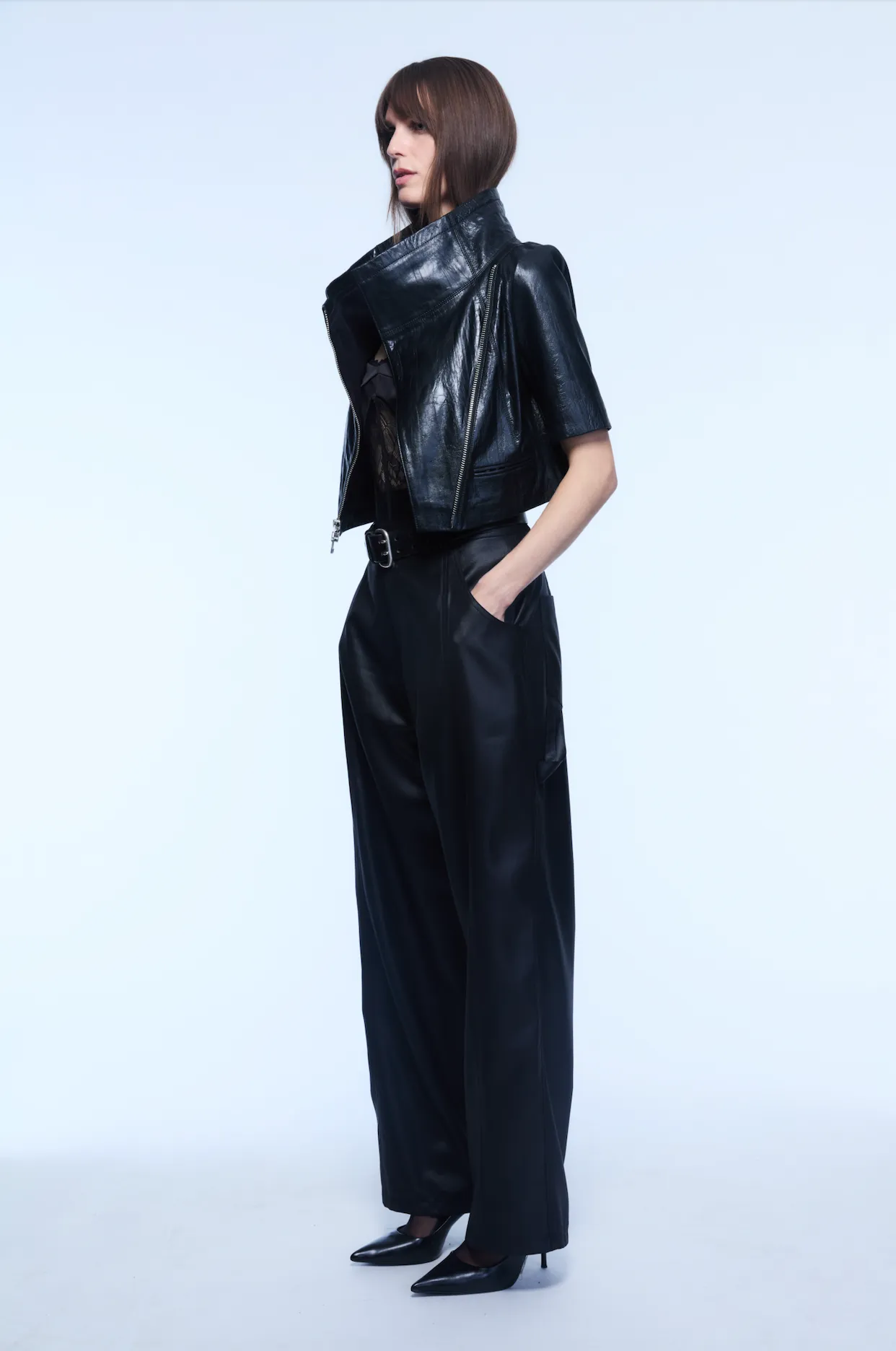 CROPPED LEATHER JACKET BLACK sold by Yigal Azrouel product image thumbnail 3