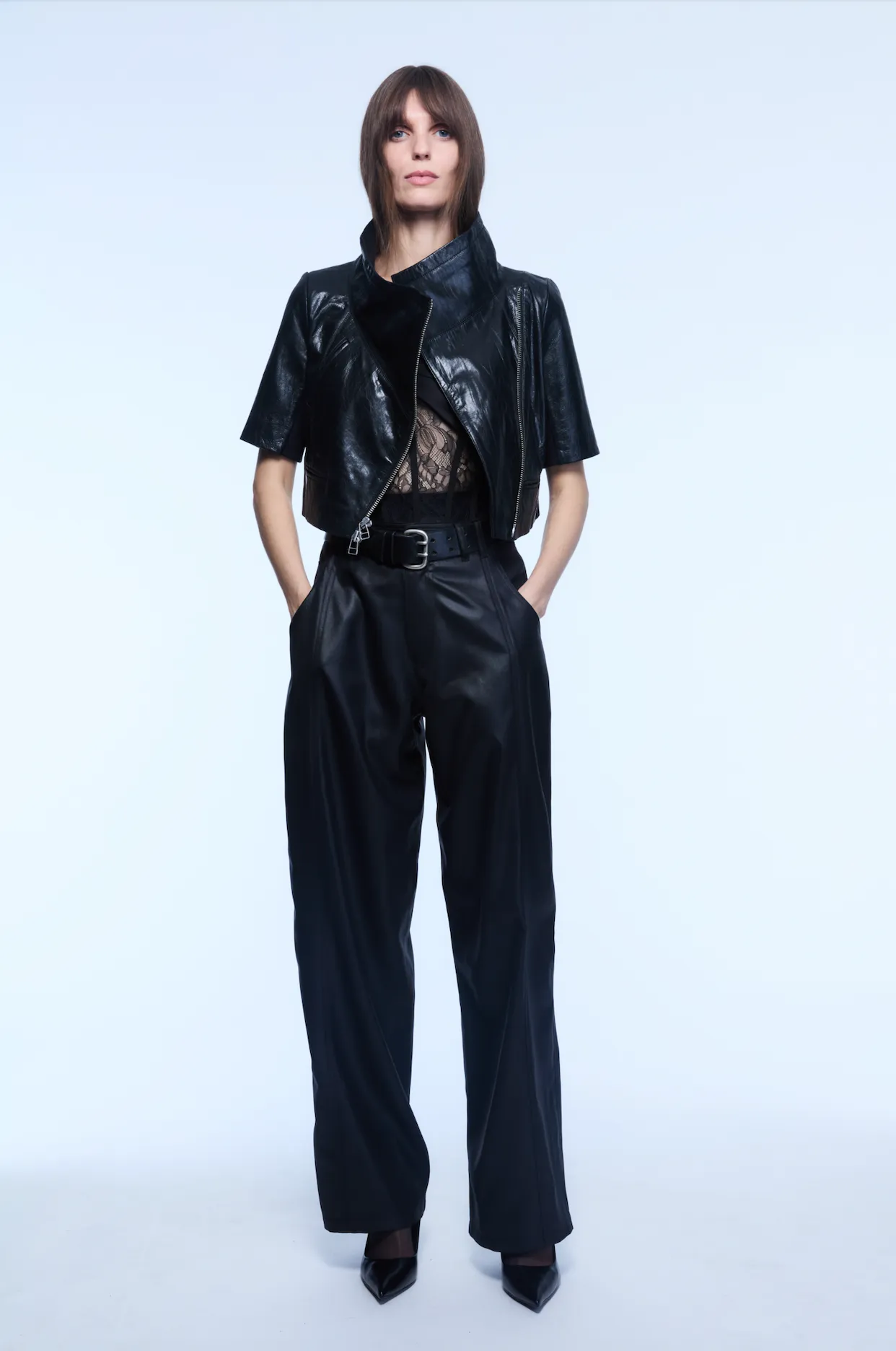 CROPPED LEATHER JACKET BLACK sold by Yigal Azrouel