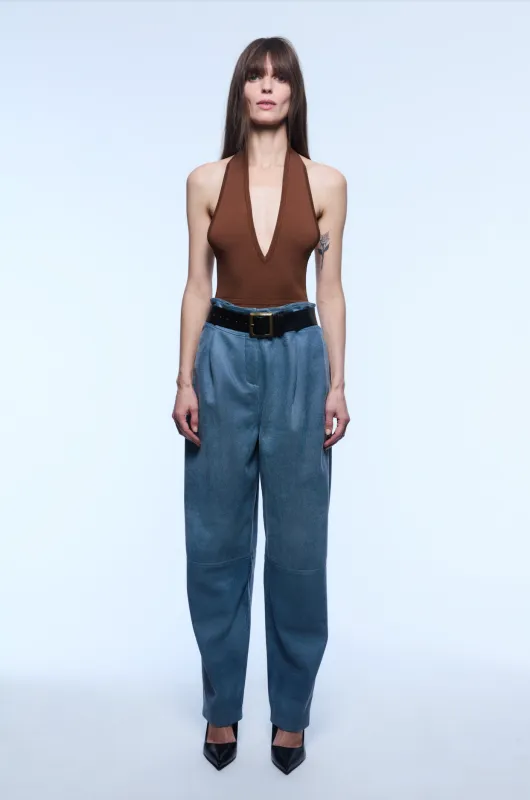 JAPANESE DENIM LEATHER PAPERBAG PANTS made by Yigal Azrouel
