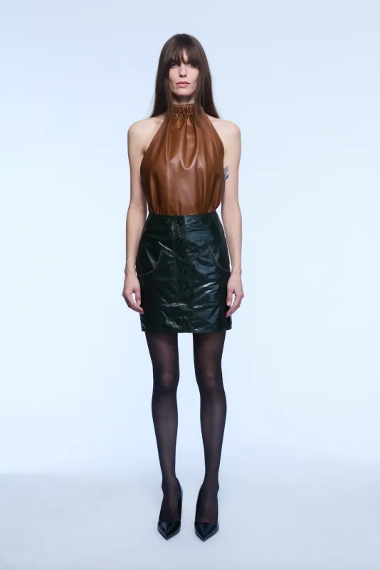 SASHA LEATHER SKIRT GREEN made by Yigal Azrouel