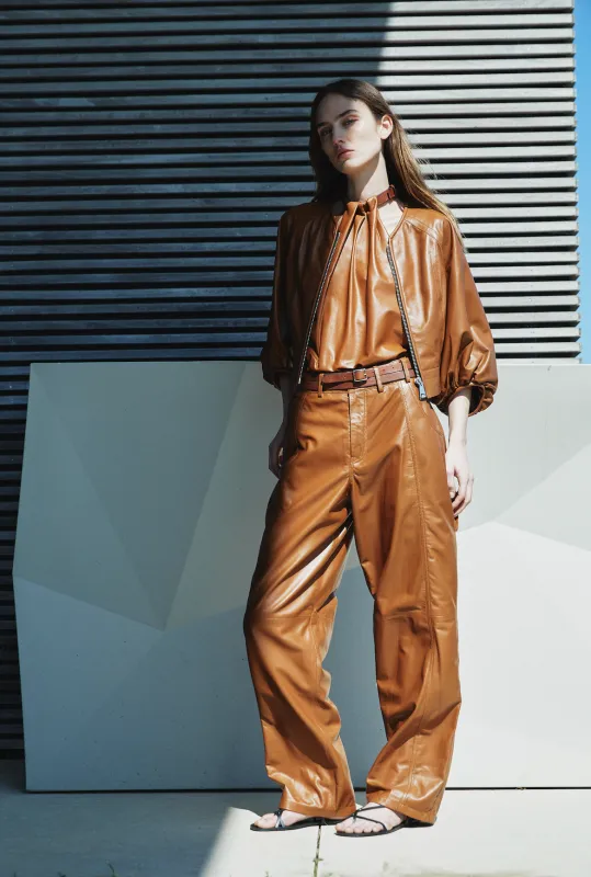 ROWAN LEATHER PANTS COGNAC made by Yigal Azrouel