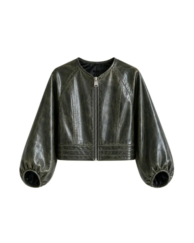 Olive Leather Jacket Crackle Green made by Yigal Azrouel