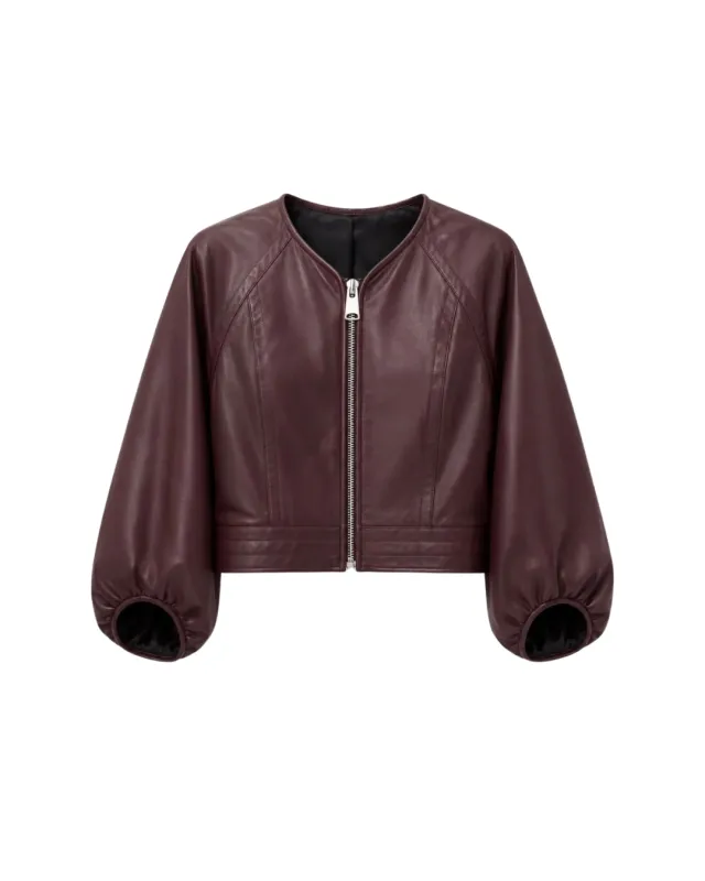 Olive Leather Jacket Bordeaux made by Yigal Azrouel