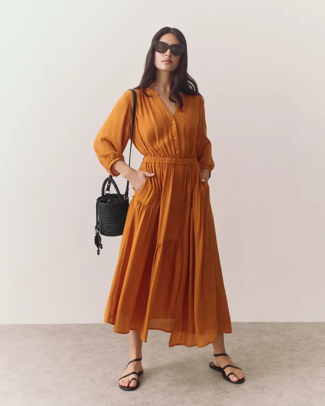 Tencel Gathered Panel Dress sold by Cuyana