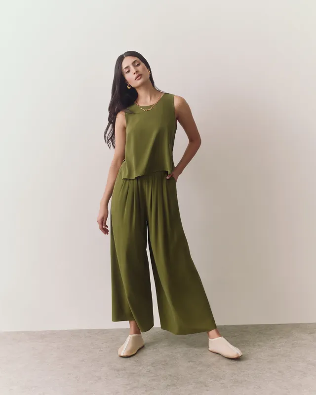 Washable Silk Cropped Pleated Pant sold by Cuyana