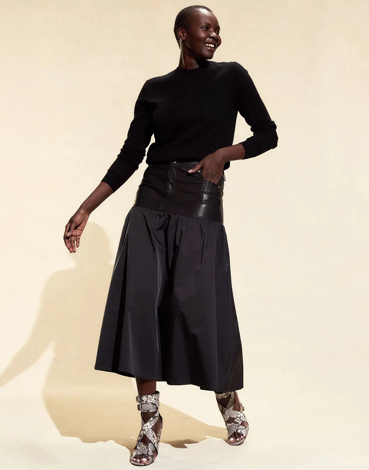 Downtown Leather Nylon Skirt sold by Cynthia Rowley product image thumbnail 2