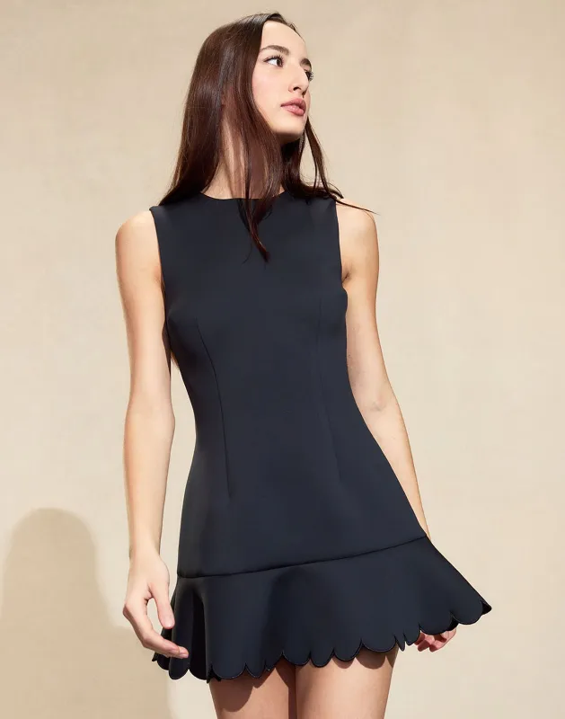 Ella Bonded Scallop Flounce Dress made by Cynthia Rowley
