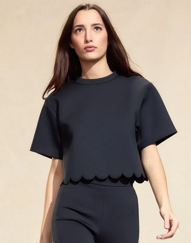 Ella Bonded Scallop Top made by Cynthia Rowley