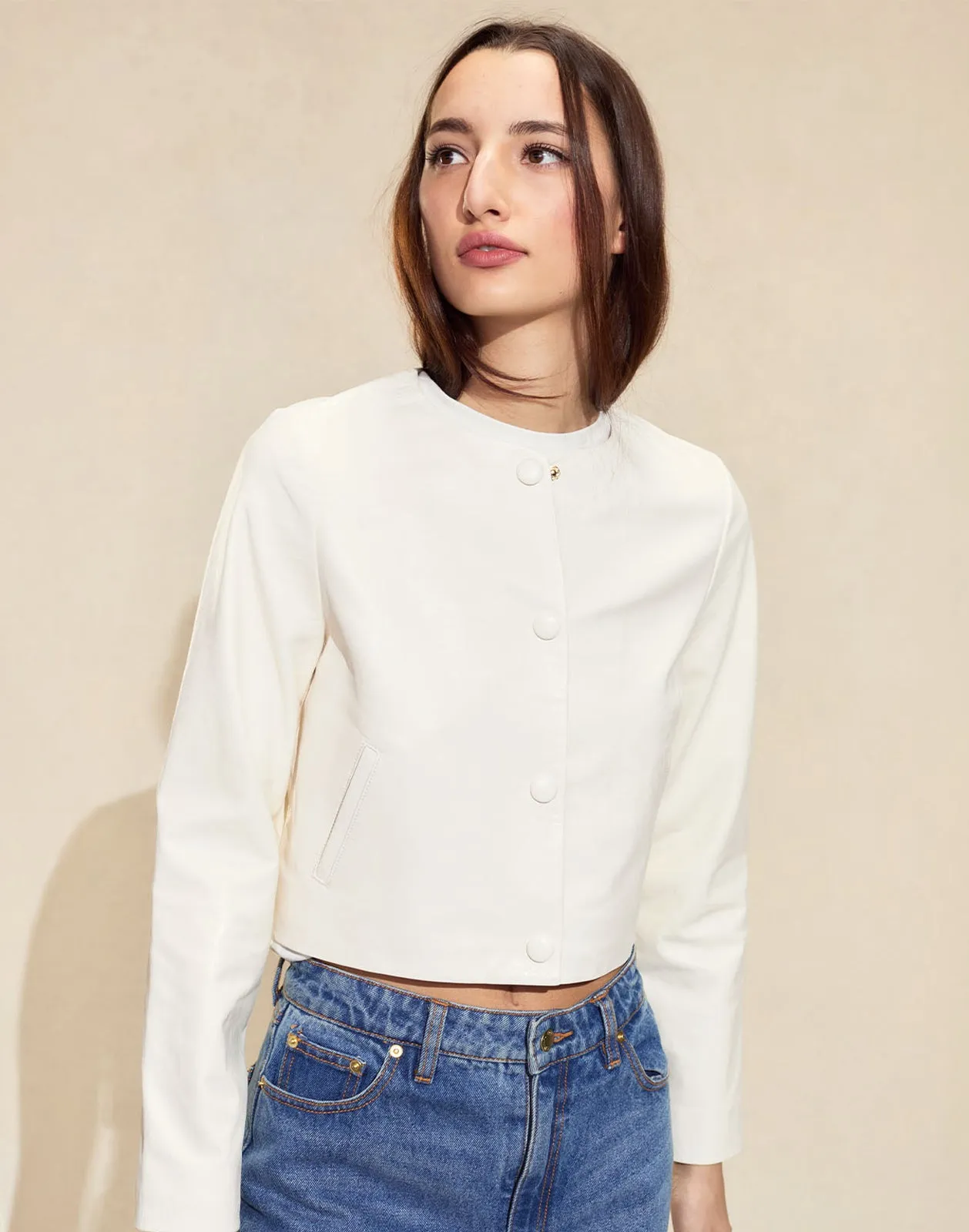 The London Leather Cropped Jacket sold by Cynthia Rowley product image thumbnail 3