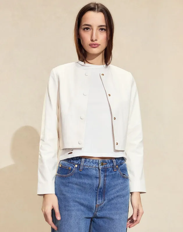 The London Leather Cropped Jacket sold by Cynthia Rowley