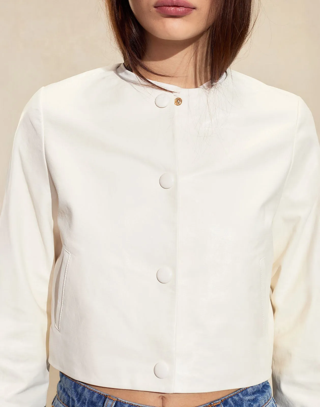 The London Leather Cropped Jacket sold by Cynthia Rowley product image thumbnail 4