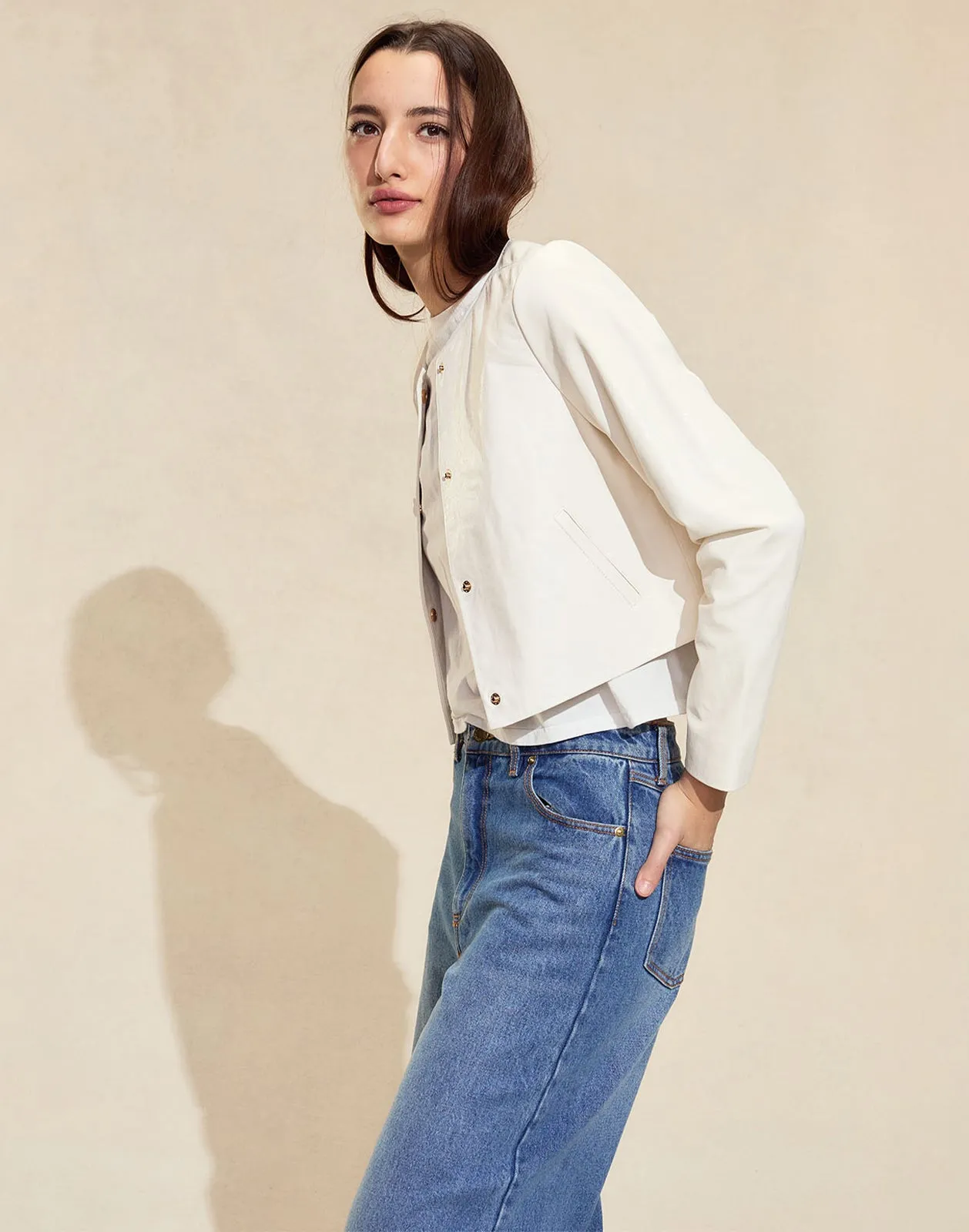 The London Leather Cropped Jacket sold by Cynthia Rowley product image thumbnail 2