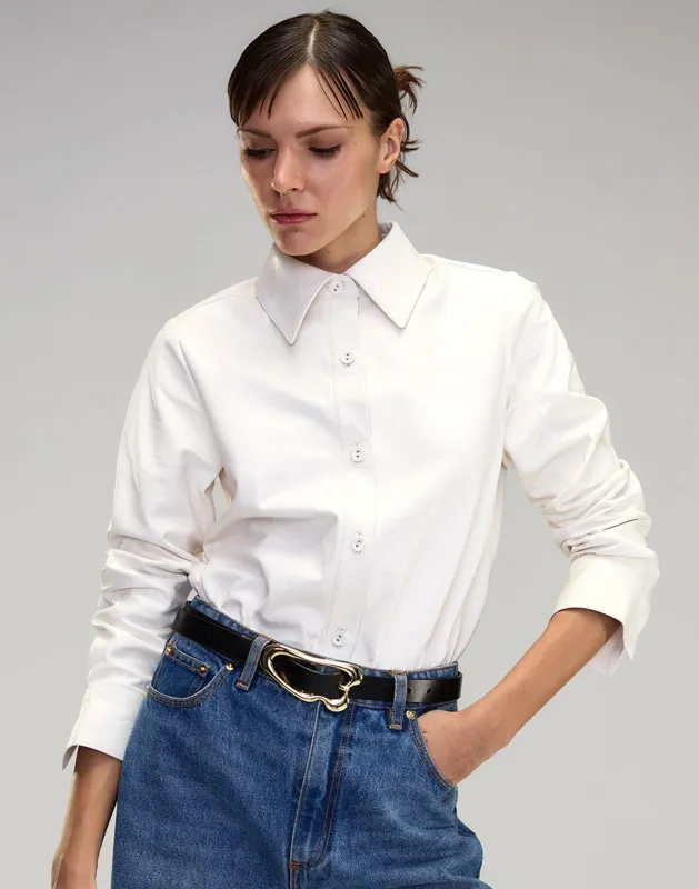 The London Leather Button Up Shirt sold by Cynthia Rowley