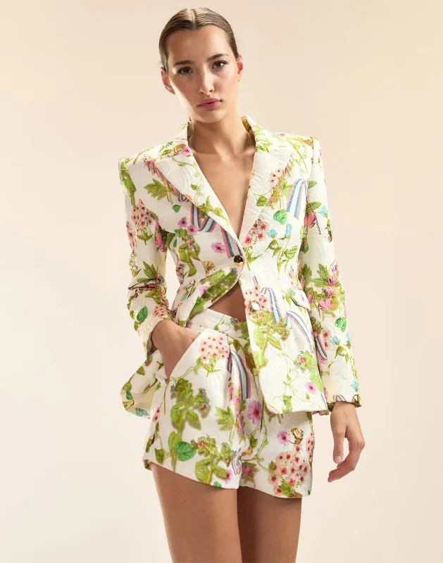 Printed Brocade Pleated Shorts sold by Cynthia Rowley