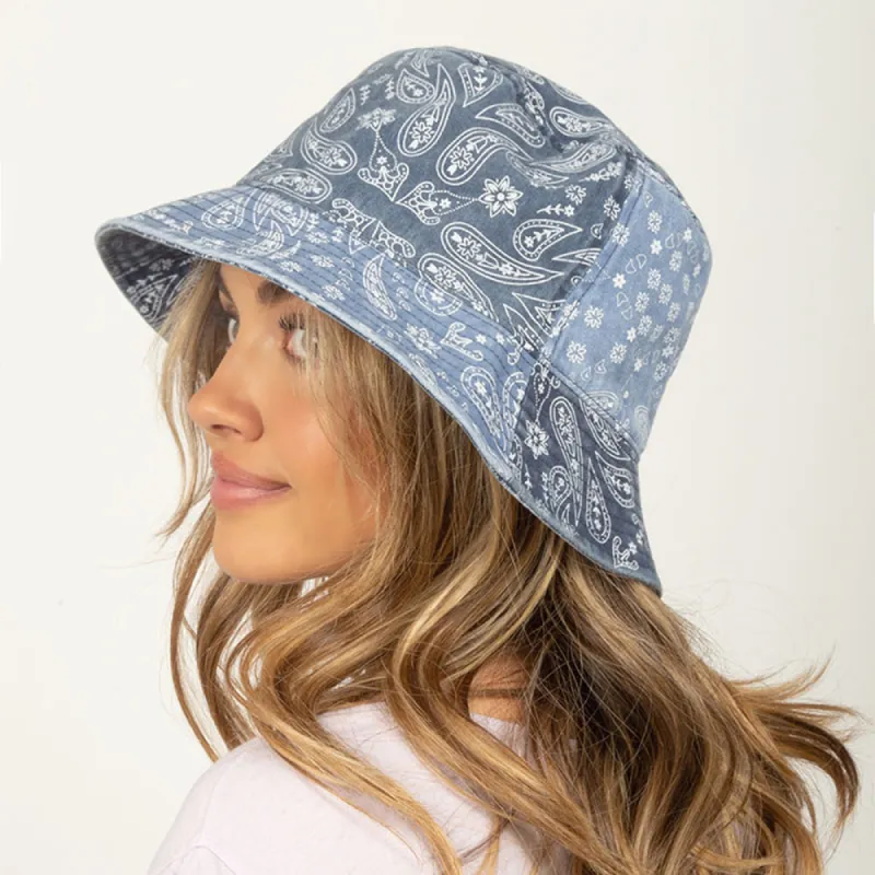 Reversible Paisley Patchwork Bucket Hat - ABU371 sold by David and Young
