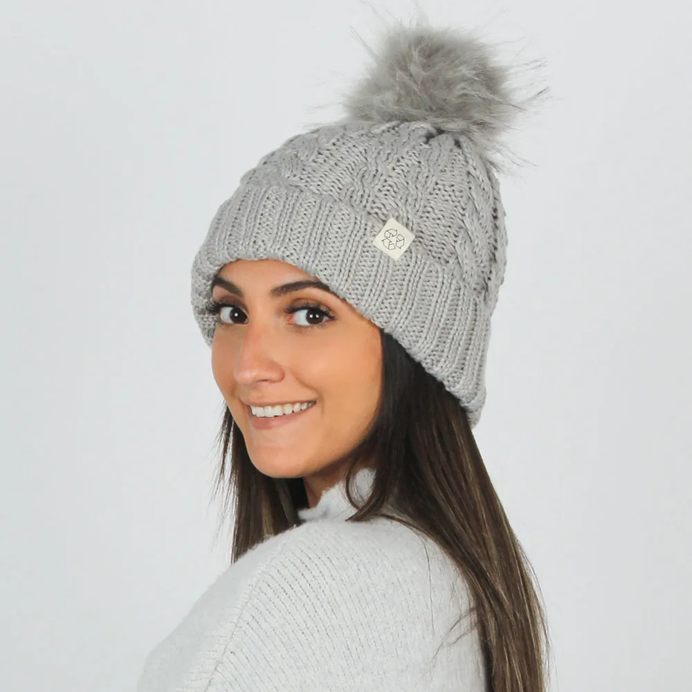 Eco-product! Recycled Polyester Beanie with Lining & Faux Fur Pom - ABB411R sold by David and Young product image thumbnail 4