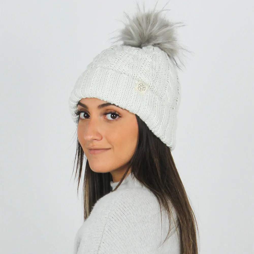 Eco-product! Recycled Polyester Beanie with Lining & Faux Fur Pom - ABB411R sold by David and Young product image thumbnail 5