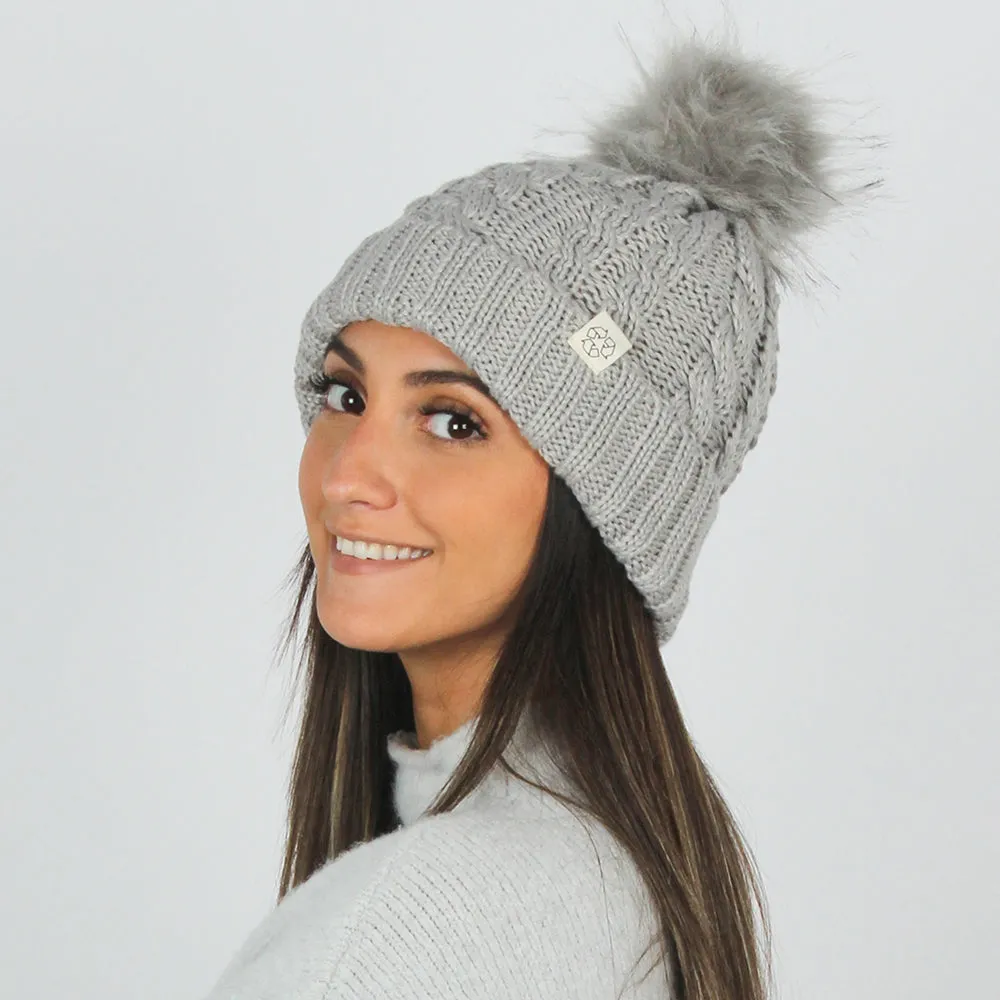 Eco-product! Recycled Polyester Beanie with Lining & Faux Fur Pom - ABB411R sold by David and Young product image thumbnail 3