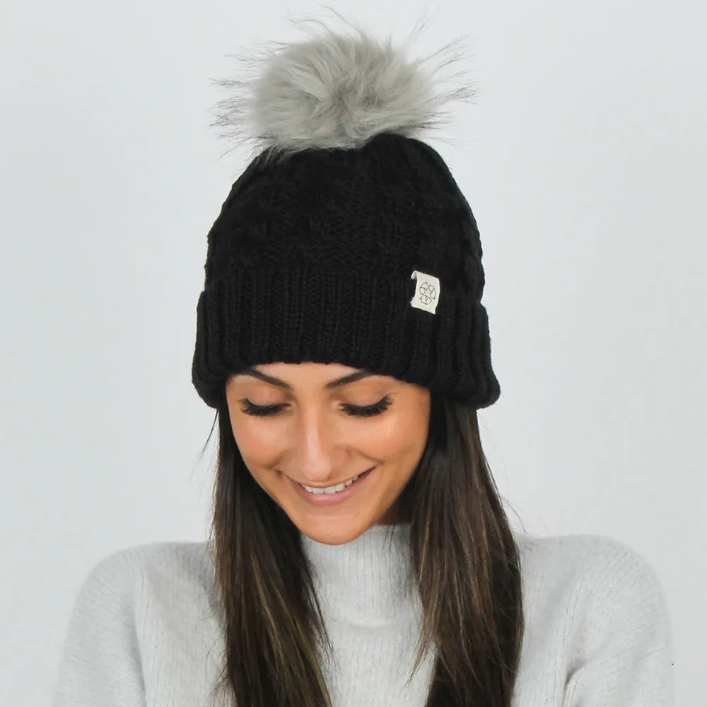 Eco-product! Recycled Polyester Beanie with Lining & Faux Fur Pom - ABB411R sold by David and Young product image thumbnail 2