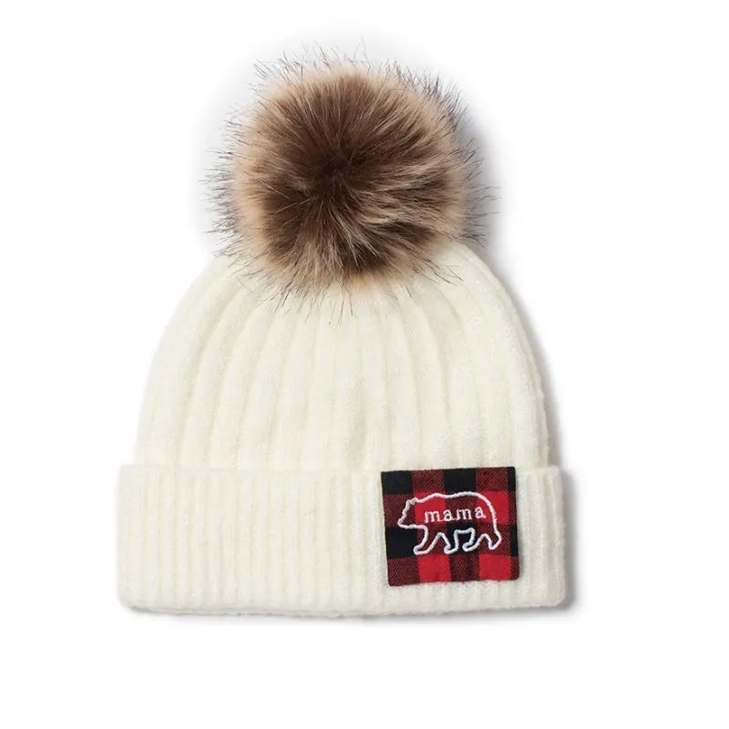 Mama Bear Rib Knit Beanie with Faux fur Pom sold by David and Young product image thumbnail 3