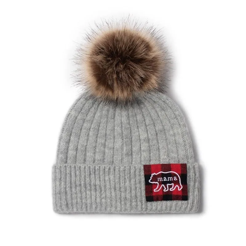 Mama Bear Rib Knit Beanie with Faux fur Pom sold by David and Young product image thumbnail 2