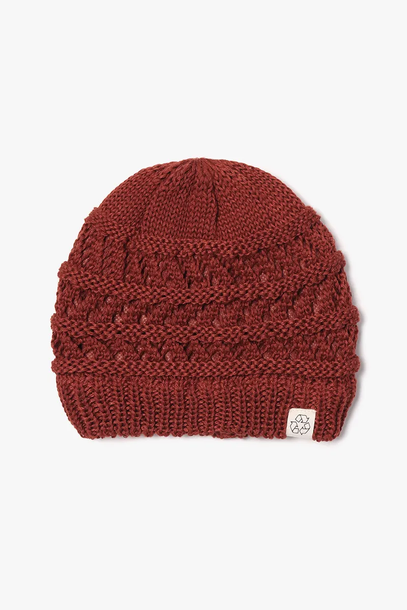 Eco-product! Recycled polyester open weave knit beanie with sherpa lining sold by David and Young product image thumbnail 2
