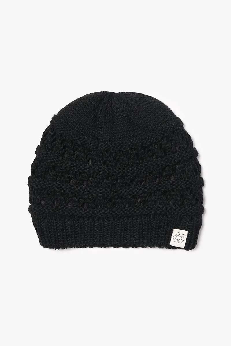 Eco-product! Recycled polyester open weave knit beanie with sherpa lining sold by David and Young product image thumbnail 4