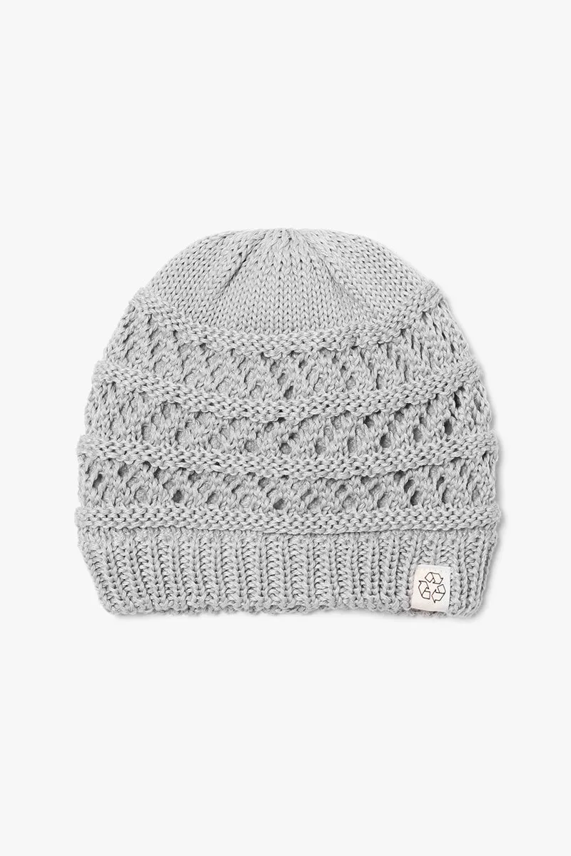 Eco-product! Recycled polyester open weave knit beanie with sherpa lining sold by David and Young product image thumbnail 5