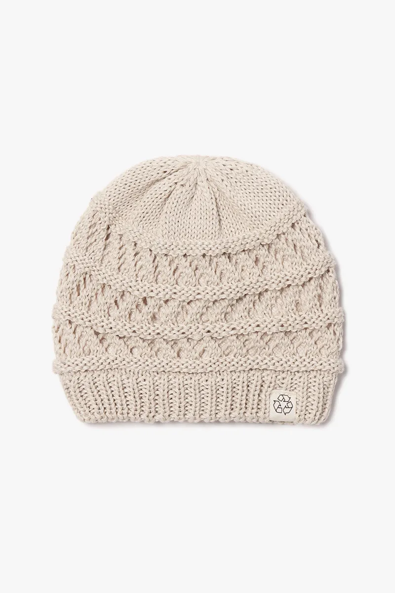 Eco-product! Recycled polyester open weave knit beanie with sherpa lining sold by David and Young product image thumbnail 3