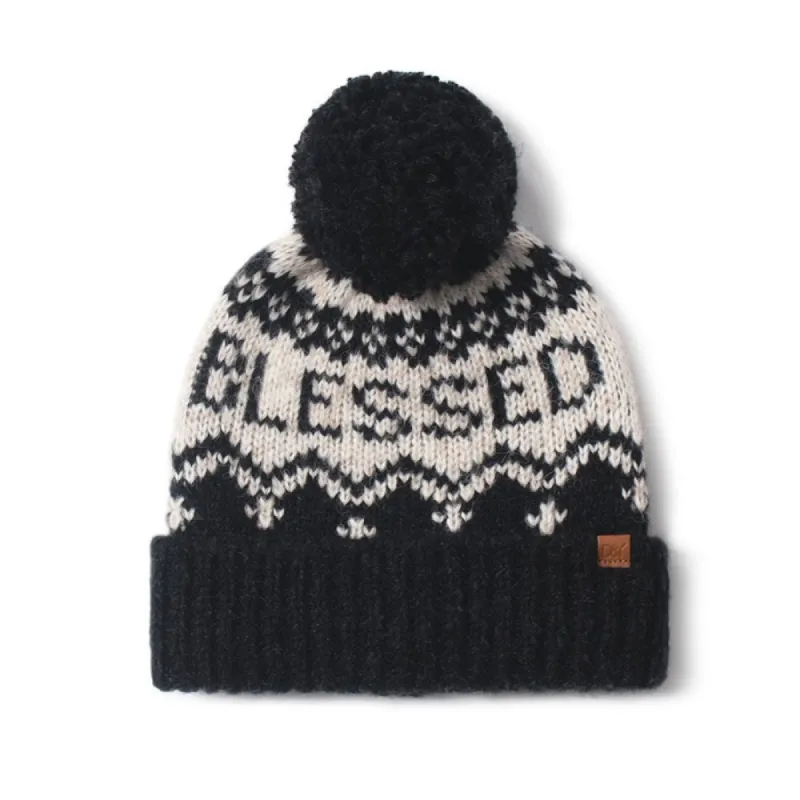 Blessed Jacquard Knit Beanie with Self Pom sold by David and Young