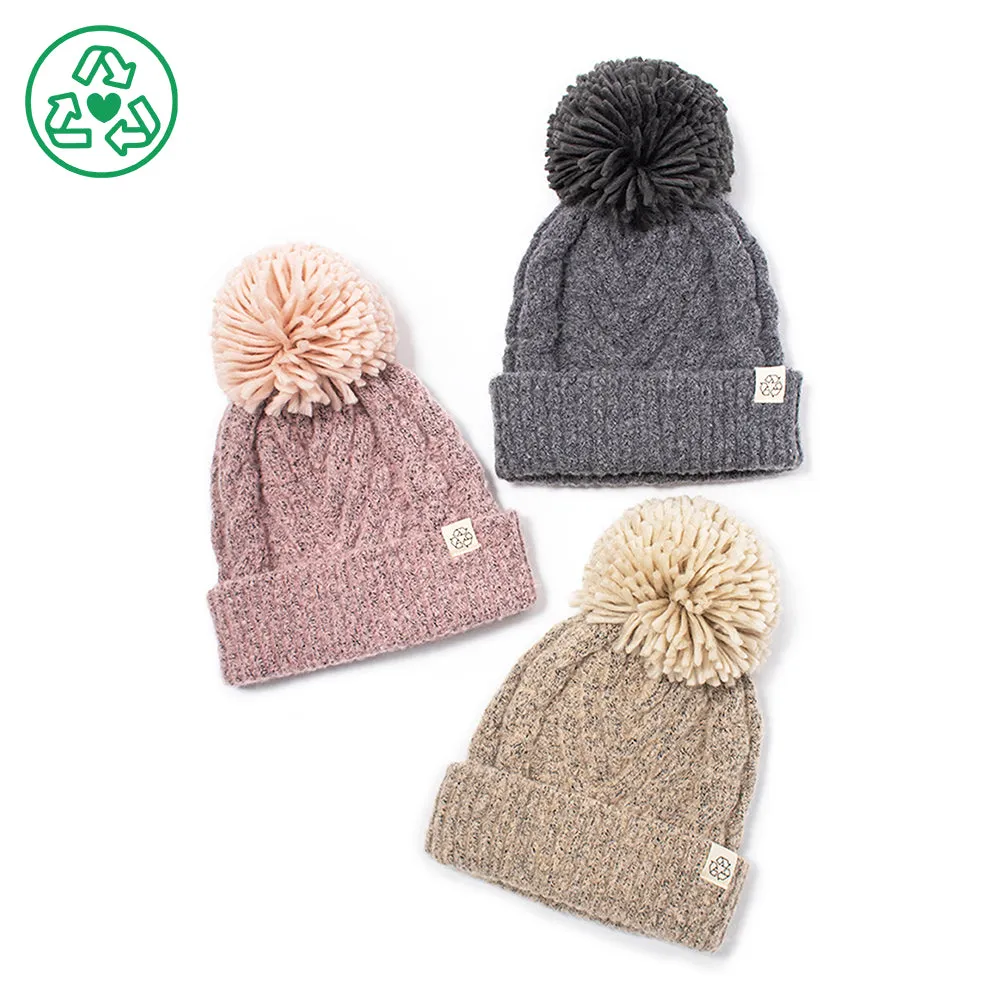 Eco-product! Recycled Cozy Chevron Weave Knit Beanie with Yarn Pom - ABB939R sold by David and Young