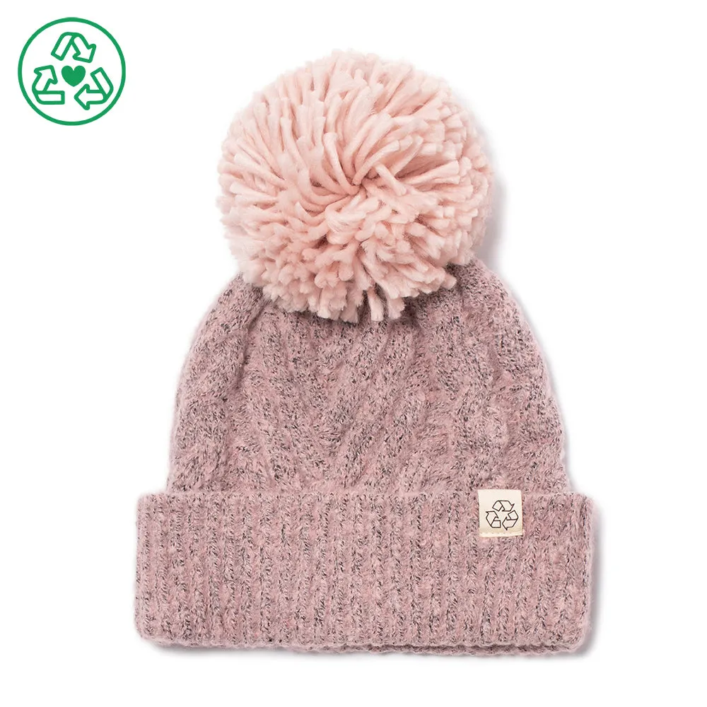 Eco-product! Recycled Cozy Chevron Weave Knit Beanie with Yarn Pom - ABB939R sold by David and Young product image thumbnail 4