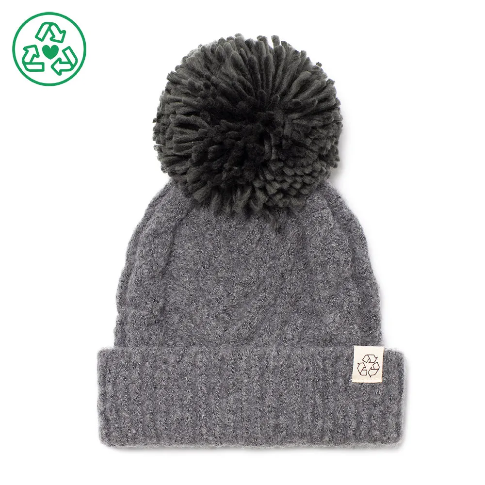 Eco-product! Recycled Cozy Chevron Weave Knit Beanie with Yarn Pom - ABB939R sold by David and Young product image thumbnail 3