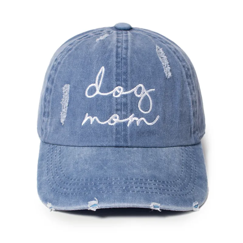 Dog Mom Script Font Distressed Baseball Cap sold by David and Young