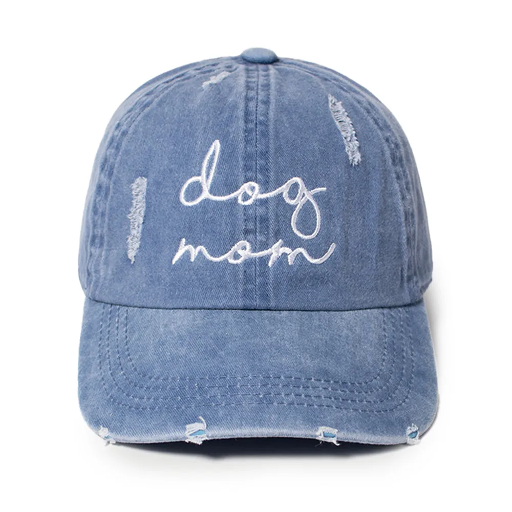 Dog Mom Script Font Distressed Baseball Cap sold by David and Young