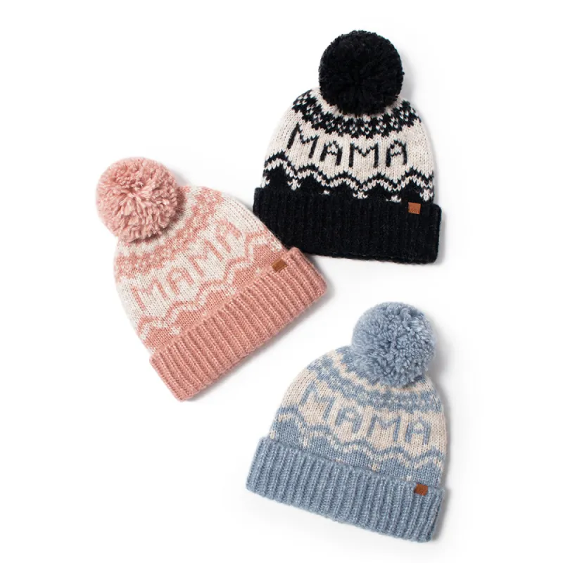 Mama Jaquard Knit Beanie with Self Pom - ABB1825 sold by D&Y