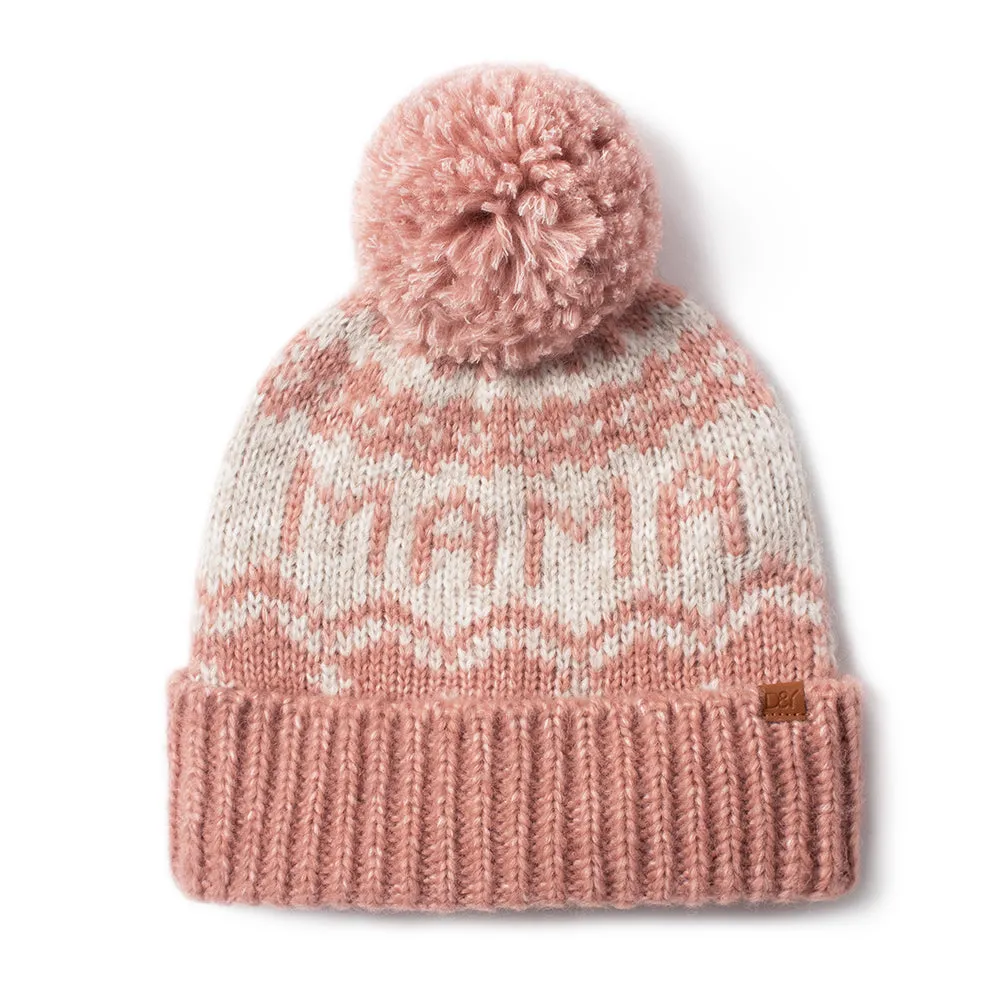 Mama Jaquard Knit Beanie with Self Pom - ABB1825 sold by David and Young product image thumbnail 4