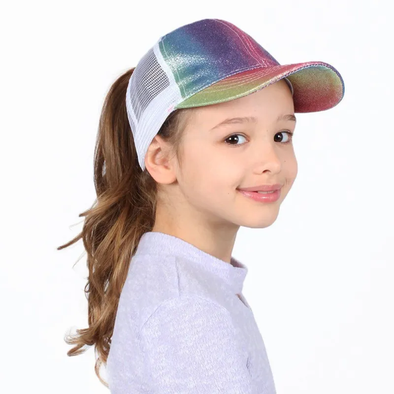 Kids Glitter Mesh Back Ponyflo® Cap sold by David and Young