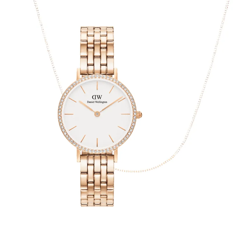 Petite Lumine Bezel 5-Link Melrose + Box Chain Necklace sold by Daniel Wellington