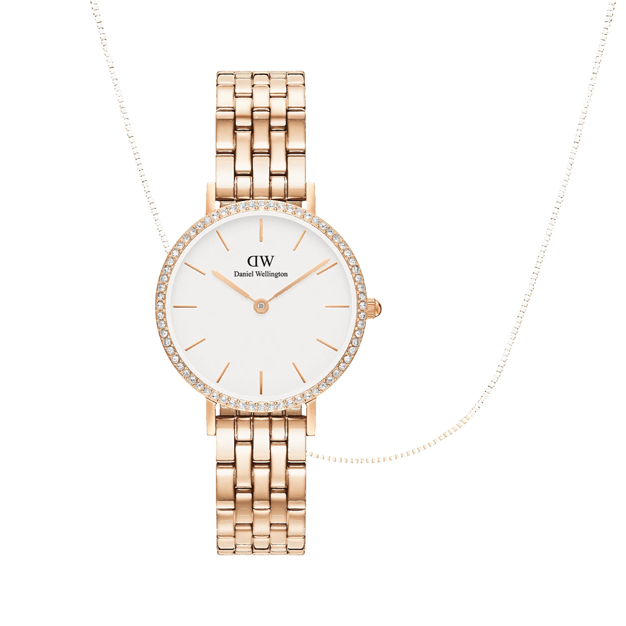 Petite Lumine Bezel 5-Link Melrose + Box Chain Necklace sold by Daniel Wellington