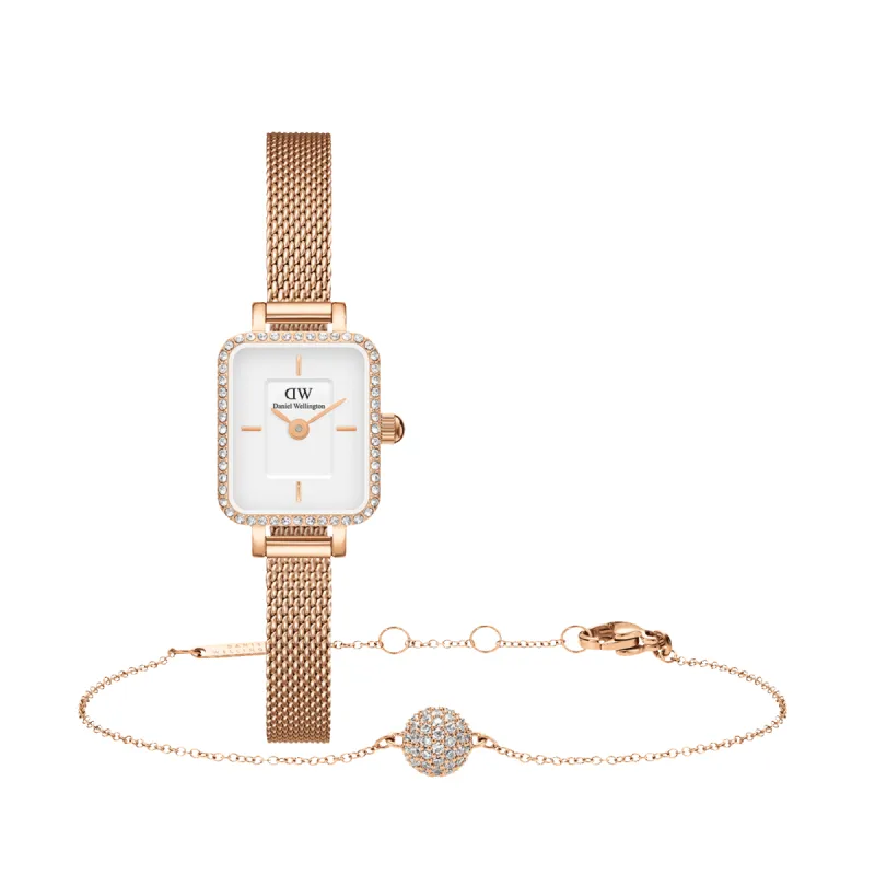 Quadro Mini Lumine Bezel & Pave Crystal Pendant Bracelet Rose Gold sold by Daniel Wellington