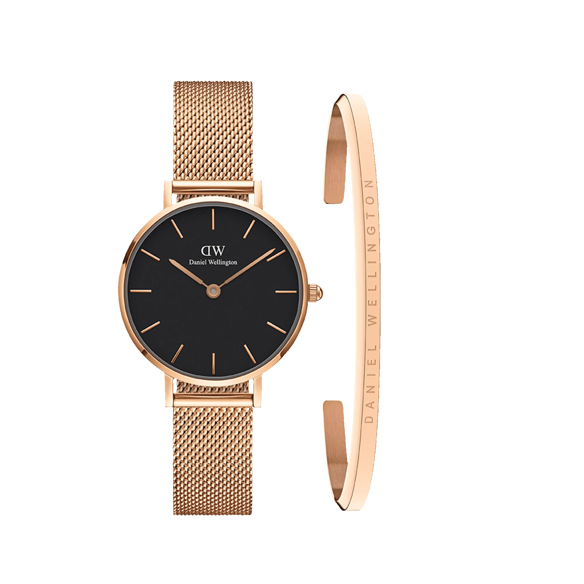 Classic Bracelet Rose Gold + Petite Melrose Black Rose Gold sold by Daniel Wellington