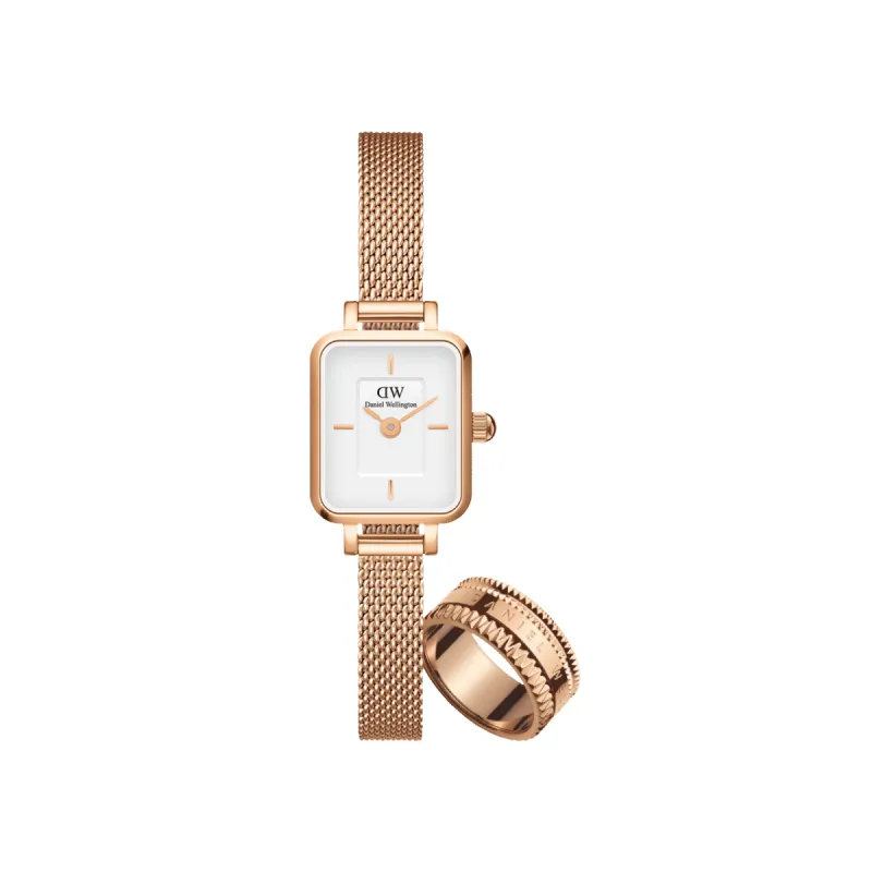 Quadro Mini Melrose & Elevation Ring Rose Gold sold by Daniel Wellington