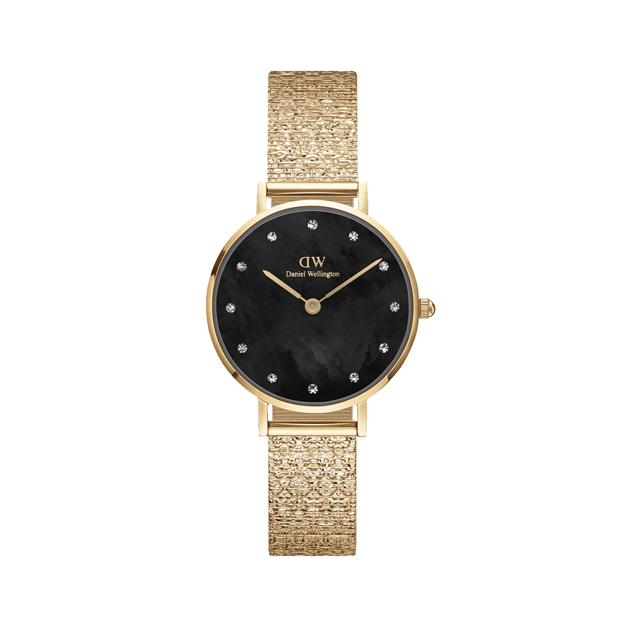 Petite Lumine Pressed Piano Black MoP Gold sold by Daniel Wellington