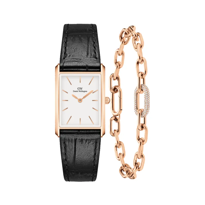 Bound Black Crocodile & Crystal Link Bracelet Rose Gold made by Daniel Wellington