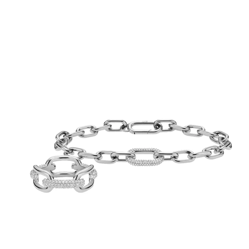 Crystal Link Bracelet & Ring Silver Set sold by Daniel Wellington