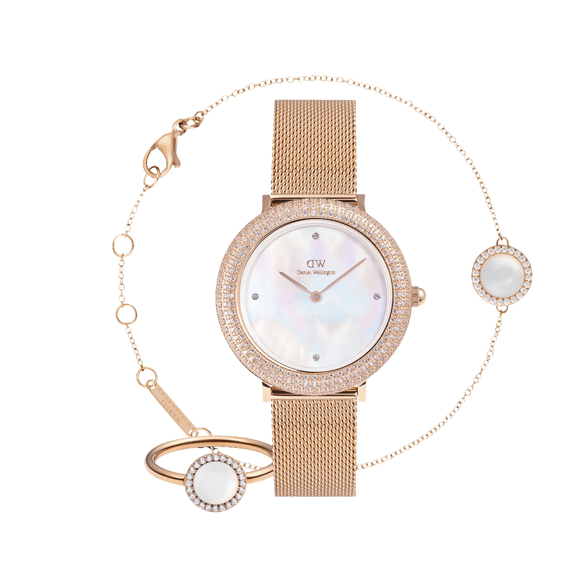 Crystalline Bezel & Audrey MOP Rose Gold Set sold by Daniel Wellington